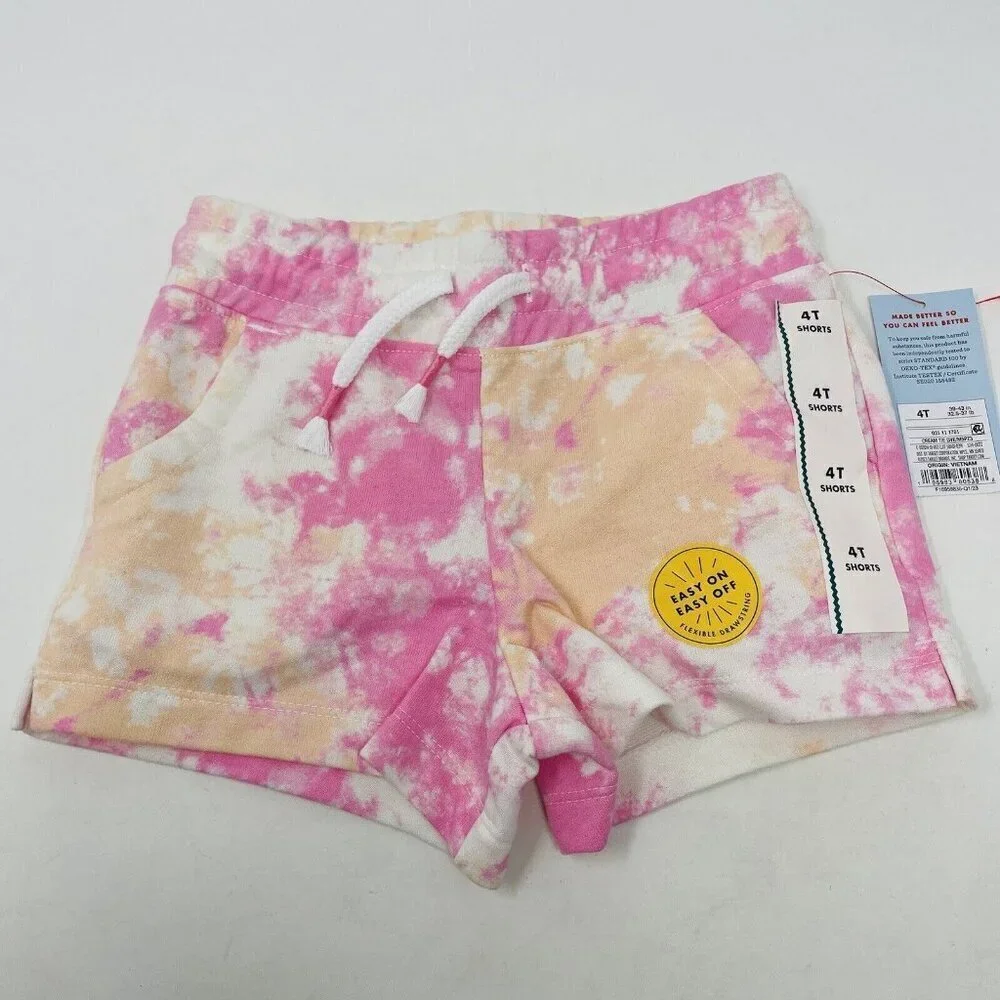 Cat‎ & Jack Toddler Girls Size 4T Tie Dye Drawstring Knit Shorts in Cream 2496